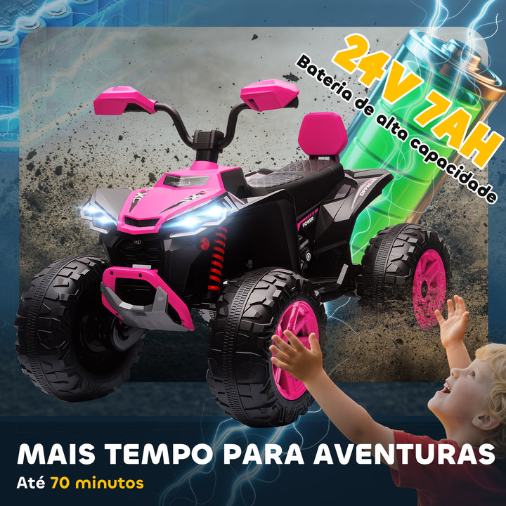 Quadricilo Elétrico para Crianças 24V para 3-8 Anos com 2 Lugares 2 Motores Velocidade até 6,5 km/h Rodas com Suspensão Faróis Buzina Música e USB 109x68,5x76 cm Rosa
