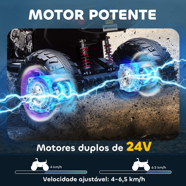 Quadricilo Elétrico para Crianças 24V para 3-8 Anos com 2 Lugares 2 Motores Velocidade até 6,5 km/h Rodas com Suspensão Faróis Buzina Música e USB 109x68,5x76 cm Rosa