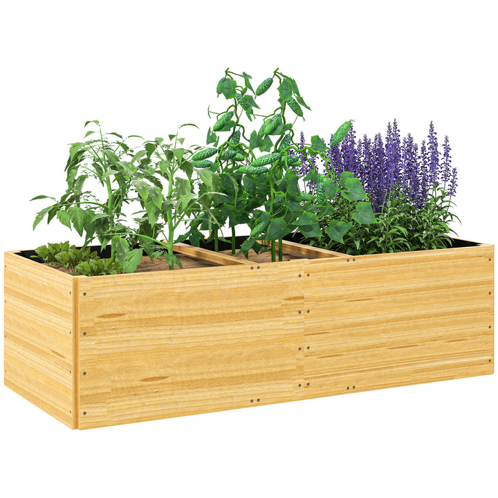 Caixa de Plantio de Madeira Floreira de Exterior Grande com 3 Áreas de Cultivo Caixa de Plantio para Cultivos Retangular para Jardim Varanda Pátio 140x60x40 cm Madeira