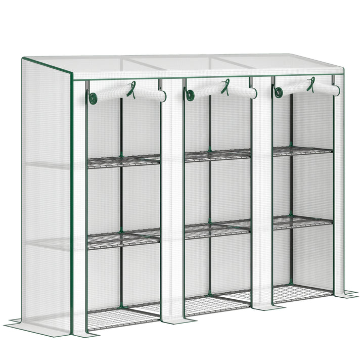 Estufa Pequena Estufa de Exterior com Prateleiras de 3 Níveis Portas com Fecho de Correr e Estrutura de Aço Estufa para Cultivar Plantas Flores 215x46x151 cm Branco