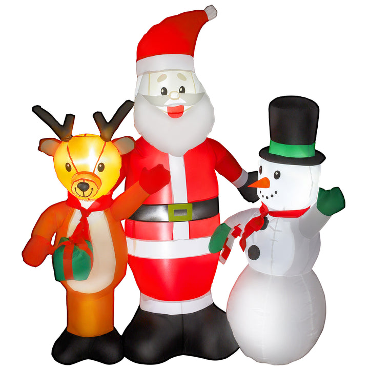 Pai Natal Insuflável 150 cm com Rena e Boneco de Neve Decoração de Natal Insuflável com Luzes LED Inflador Elétrico para Exterior Jardim Relvado 150x45x150 cm Multicor