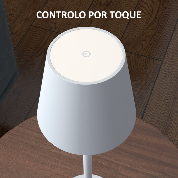 Candeeiro de Mesa com Luzes LED Candeeiro de Mesa Sem Fios Recarregável por USB-C 3 Cores Ecrã de Acrílico para Quarto Sala Ø11,2x36,5 cm Branco
