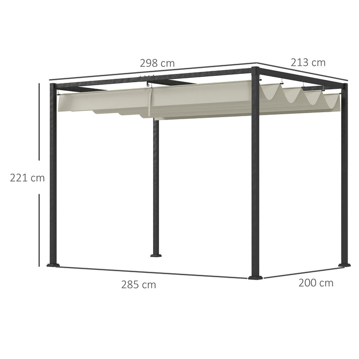 Pérgola 298x213x221 cm Pérgola de Jardim com Teto Retrátil de Poliéster com Revestimento Resistente para Celebrações Festas Casamento Creme