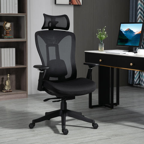 Cadeira de Escritório de Malha Cadeira de Escritório Reclinável com Apoio para a Cabeça Ajustável Suporte Lombar e Apoio para os Braços Carga 150 kg 70x66x120-128 cm Preto