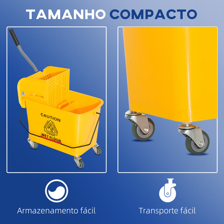 Balde de esfrega profissional 20L com rodas e prensa Balde de esfrega industrial Amarelo 63x27x67cm