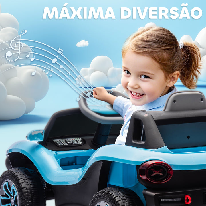 Carro Elétrico para Crianças acima de 3 Anos Volkswagen E-Buggy Bateria 12V com Controlo Remoto 2,4 G Rodas com Suspensão Faróis LED Música USB e Motor Duplo 98x56,5x47 cm Azul