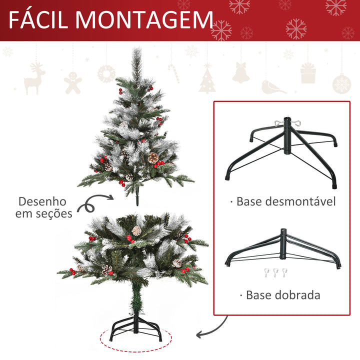 Árvore de Natal Artificial 120cm com 239 Ramas 27 Pinhas e 27 Frutinhas Folhas de PVC PE Base Dobrável e Suporte Metálico Decoração de Natal para Interiores Verde