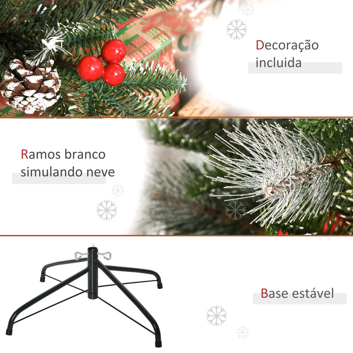 Árvore de Natal Artificial 120cm com 239 Ramas 27 Pinhas e 27 Frutinhas Folhas de PVC PE Base Dobrável e Suporte Metálico Decoração de Natal para Interiores Verde