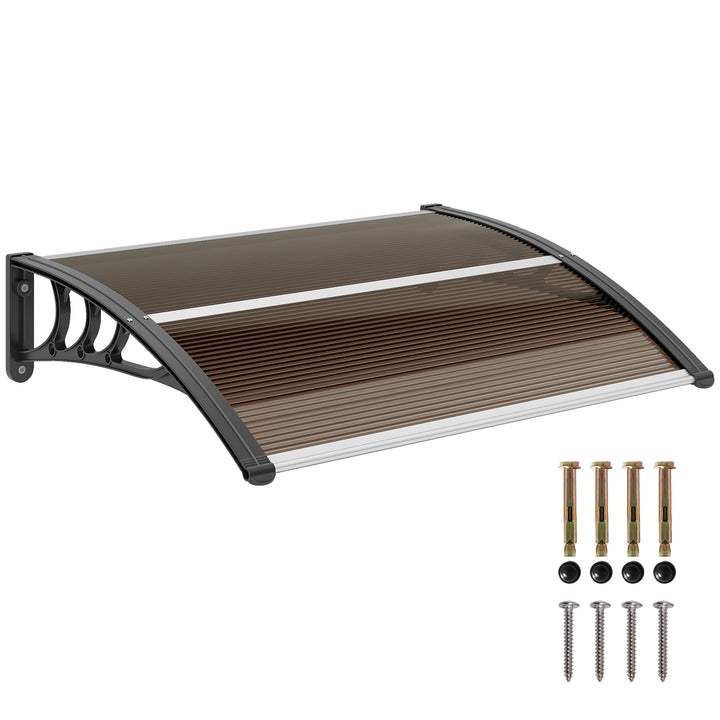 Marquise de Proteção 75x100 cm Marquise de Exterior para Portas e Janelas contra Sol e Chuva com Suporte de Liga de Alumínio Marrom e Preto