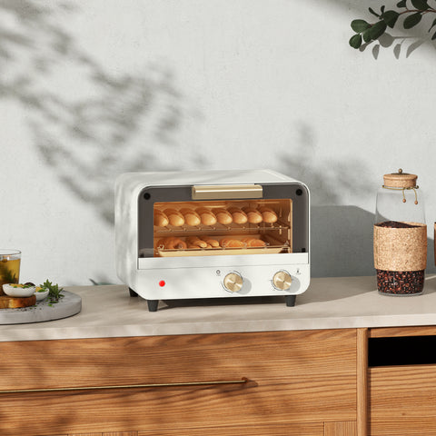 Forno Elétrico de Mesa Mini Forno de 12L 750W Forno Elétrico com Porta de Vidro Temporizador e Temperatura Ajustável até 230? 31,5x27,7x22,7 cm Branco