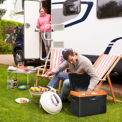 Geleira Portátil Elétrica 40L Geleira de Carro 12V/24V até -20°C Mini Geleira com Ecrã LED Tátil para Campismo Viagens 58,7x36,5x43,8 cm Preto