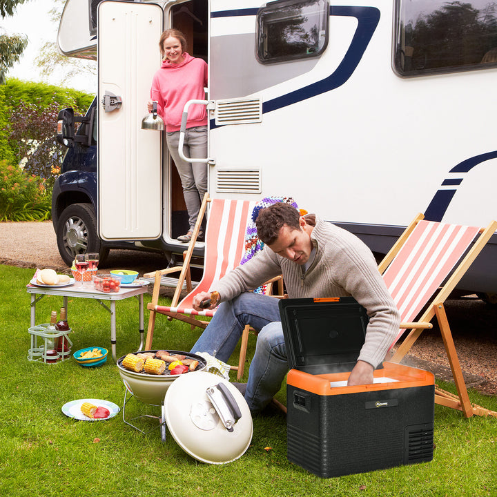 Geleira Portátil Elétrica 40L Geleira de Carro 12V/24V até -20°C Mini Geleira com Ecrã LED Tátil para Campismo Viagens 58,7x36,5x43,8 cm Preto