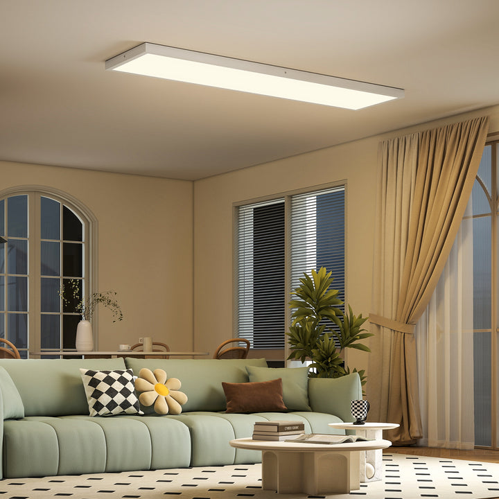 Conjunto de 4 Candeeiros de Teto, Reguláveis em Cor Plafons LED de Teto com Interruptor DIP e de Parede 3000K/4000K/6000K 5200 lm 48 W para Sala Escritório 120x30x3,7 cm Branco