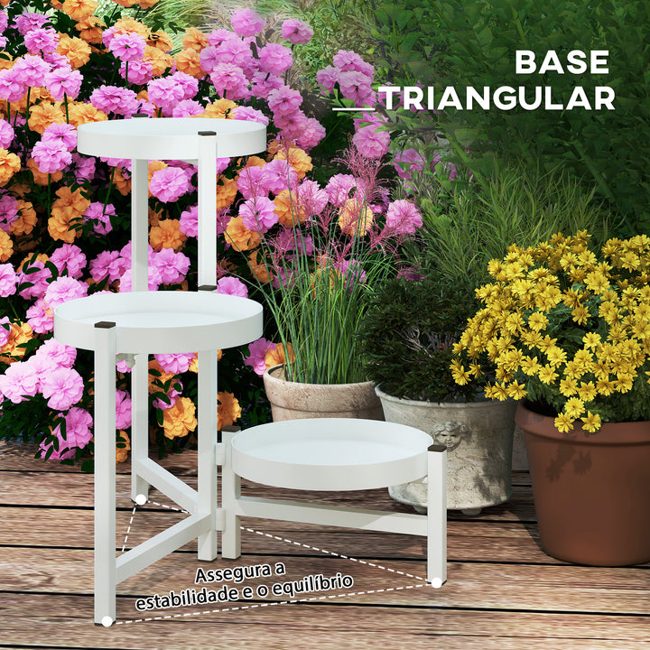 Suporte para Plantas Dobrável de 3 Níveis Suporte para Plantas de Metal com 3 Prateleiras Redondas Suporte para Vasos de Plantas para Interior e Exterior 40x40x42 cm Branco