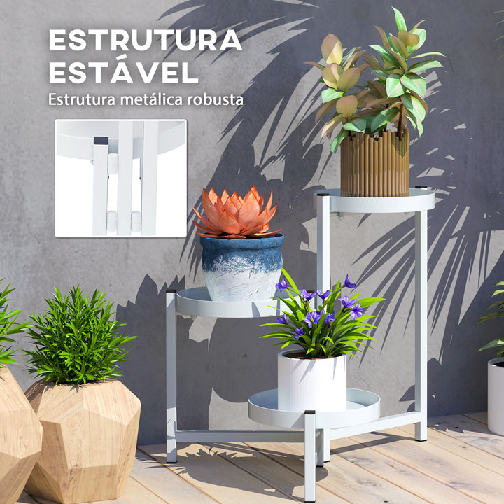 Suporte para Plantas Dobrável de 3 Níveis Suporte para Plantas de Metal com 3 Prateleiras Redondas Suporte para Vasos de Plantas para Interior e Exterior 40x40x42 cm Branco