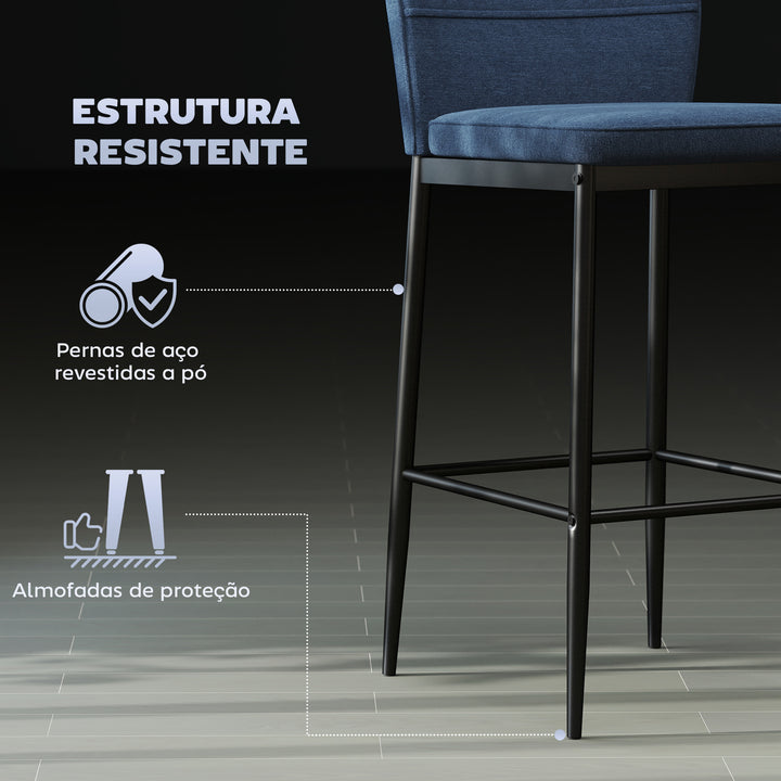 Conjunto de 2 Bancos de Bar Bancos Altos de Cozinha com Encosto e Apoio para os Pés Estofados em Veludo Estrutura de Aço Bancos Altos Modernos para Sala de Jantar Balcão 41x52x97 cm Azul