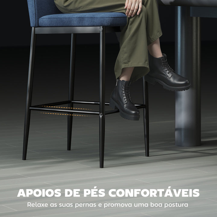 Conjunto de 2 Bancos de Bar Bancos Altos de Cozinha com Encosto e Apoio para os Pés Estofados em Veludo Estrutura de Aço Bancos Altos Modernos para Sala de Jantar Balcão 41x52x97 cm Azul