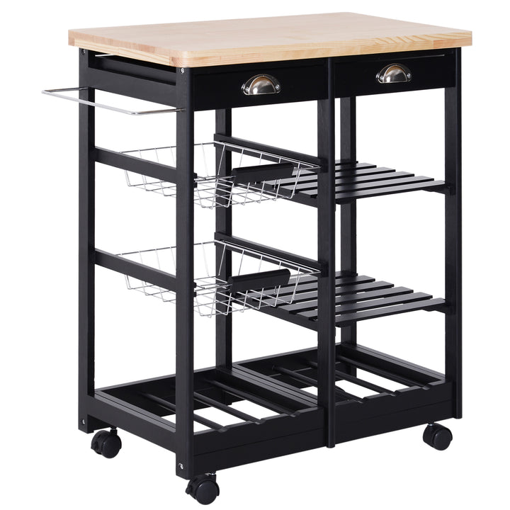 Carrinho de Cozinha com Rodinhas com Prateleira e Gaveta 74x37x76cm Preto