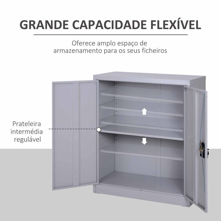 Armário de Escritório Metálico Arquivador de Escritório com 2 Portas Fechadura Prateleira Ajustável Armário Metálico para Sala de Estar Estúdio 80x40x92,5 cm Cinza