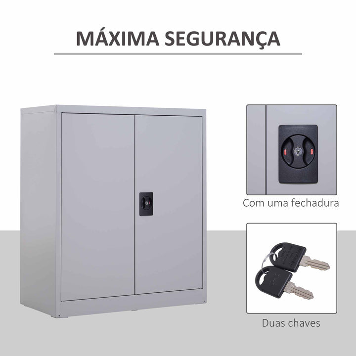 Armário de Escritório Metálico Arquivador de Escritório com 2 Portas Fechadura Prateleira Ajustável Armário Metálico para Sala de Estar Estúdio 80x40x92,5 cm Cinza