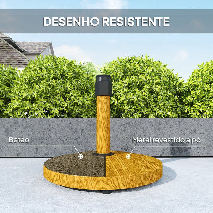Base para Chapéu de Sol Redonda Suporte para Chapéu de Sol com Pés Ajustáveis Base para Chapéu de Sol com Preenchimento de Cimento Peso 24,5 kg para Jardim Varanda Ø48x44 cm Madeira