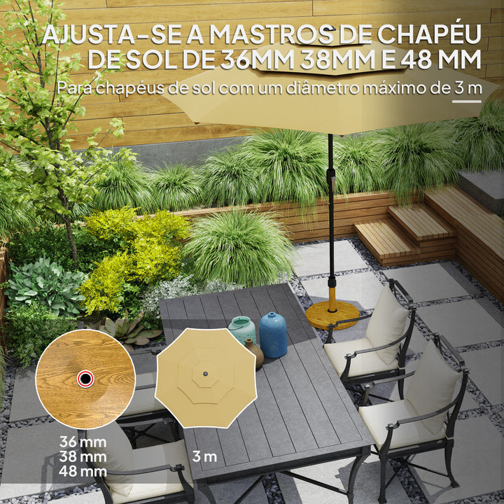 Base para Chapéu de Sol Redonda Suporte para Chapéu de Sol com Pés Ajustáveis Base para Chapéu de Sol com Preenchimento de Cimento Peso 24,5 kg para Jardim Varanda Ø48x44 cm Madeira
