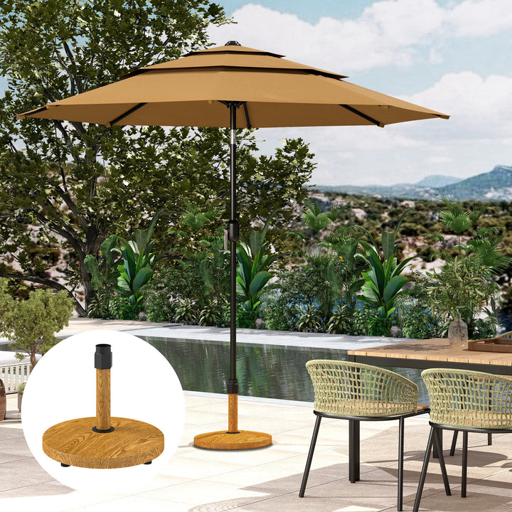 Base para Chapéu de Sol Redonda Suporte para Chapéu de Sol com Pés Ajustáveis Base para Chapéu de Sol com Preenchimento de Cimento Peso 24,5 kg para Jardim Varanda Ø48x44 cm Madeira