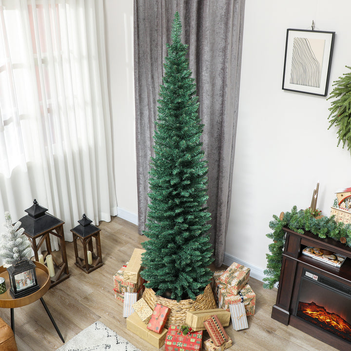 Árvore de Natal Slim 210 cm Árvore de Natal Artificial com 401 Ramos Suporte Metálico Fácil de Montar Decoração para Interior Casa Escritório Verde