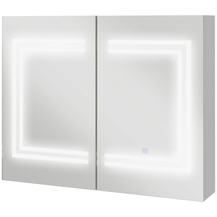 Armário Casa de Banho com Espelho e Luz LED Móvel Casa de Banho de Parede com 2 Portas Prateleiras Ajustáveis Interruptor Tátil e Cor da Luz Ajustável 80x15x65 cm Branco Brilhante