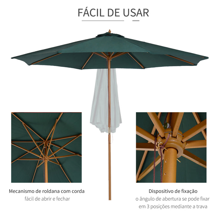 Guarda-sol Verde Madeira Terraço Praia Jardim Piscina Camping F300x250 cm