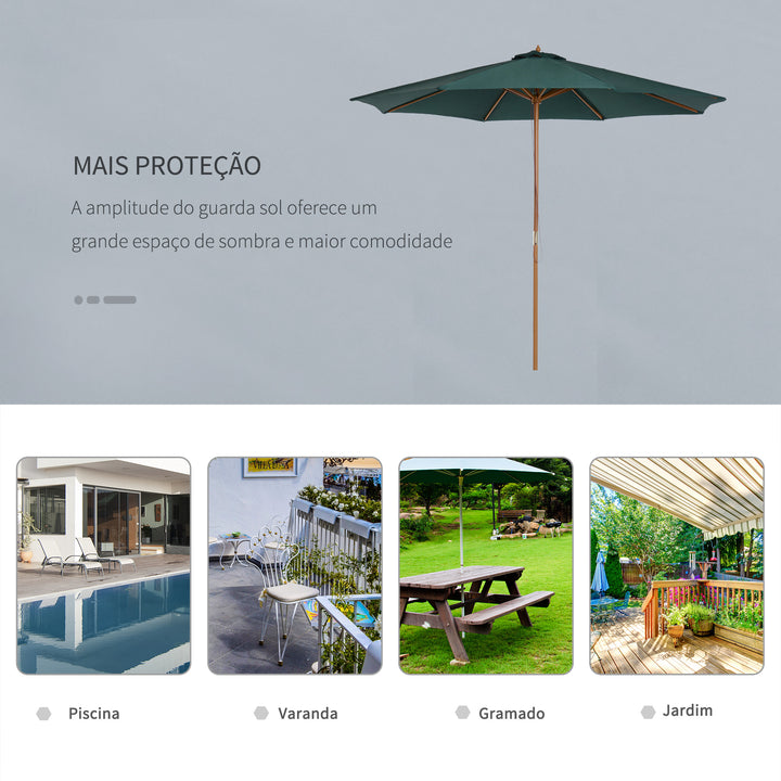 Guarda-sol Verde Madeira Terraço Praia Jardim Piscina Camping F300x250 cm