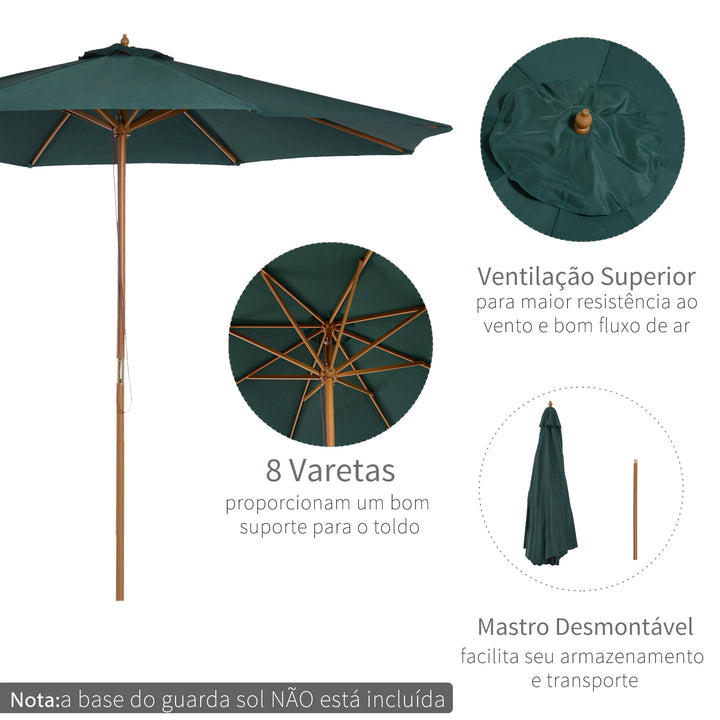 Guarda-sol Verde Madeira Terraço Praia Jardim Piscina Camping F300x250 cm