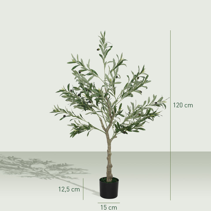 Oliveira Artificial 120 cm Planta Artificial Decorativa Grande Árvore Artificial de Interior com 20 Azeitonas Decoração para Lar Escritório Varanda Quarto Verde