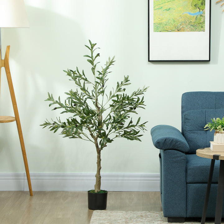 Oliveira Artificial 120 cm Planta Artificial Decorativa Grande Árvore Artificial de Interior com 20 Azeitonas Decoração para Lar Escritório Varanda Quarto Verde