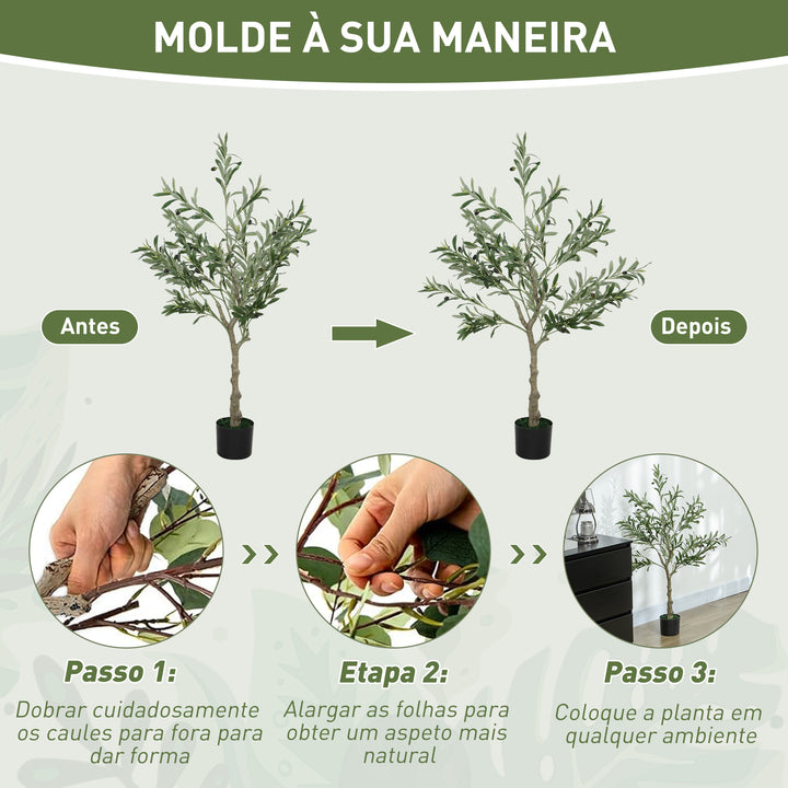 Oliveira Artificial 120 cm Planta Artificial Decorativa Grande Árvore Artificial de Interior com 20 Azeitonas Decoração para Lar Escritório Varanda Quarto Verde