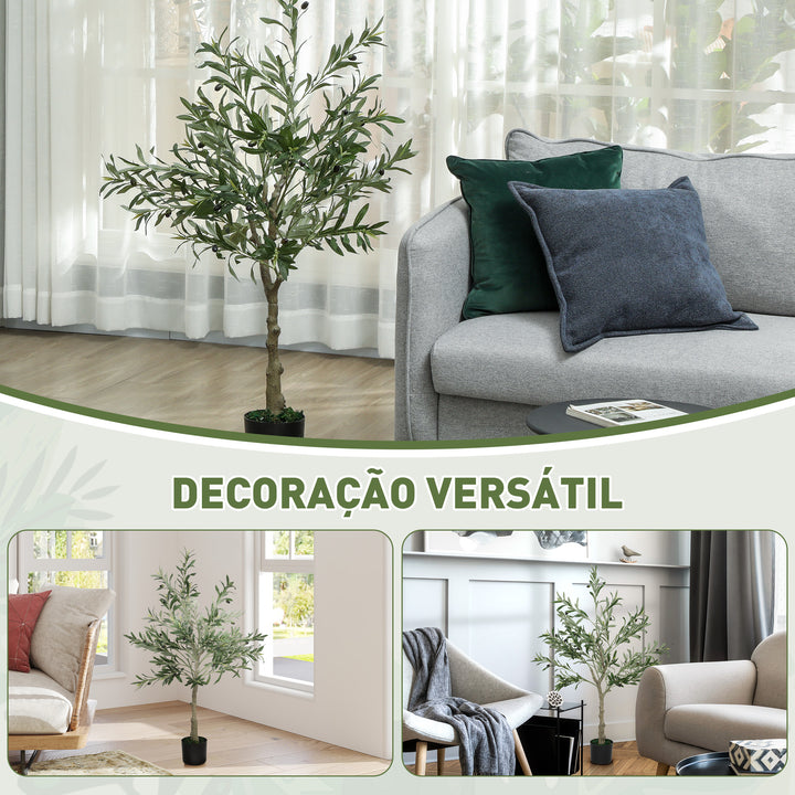 Oliveira Artificial 120 cm Planta Artificial Decorativa Grande Árvore Artificial de Interior com 20 Azeitonas Decoração para Lar Escritório Varanda Quarto Verde