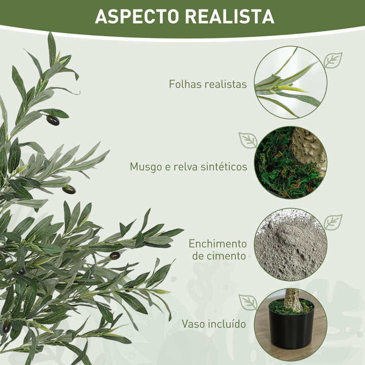 Oliveira Artificial 120 cm Planta Artificial Decorativa Grande Árvore Artificial de Interior com 20 Azeitonas Decoração para Lar Escritório Varanda Quarto Verde