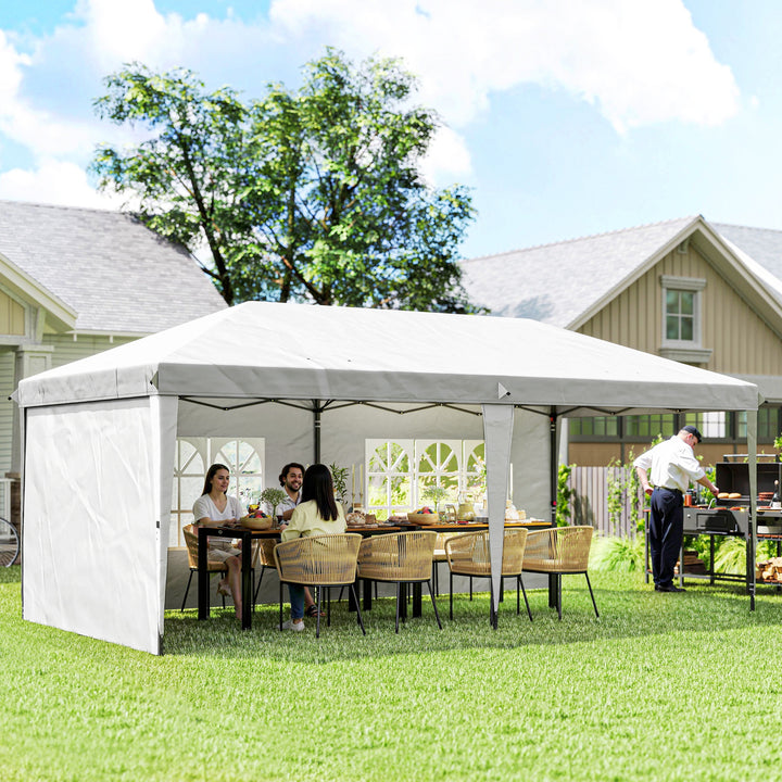 Tenda Dobrável 6x3 m Pop-up com 4 Laterais Desmontáveis Tenda de Jardim com 2 Janelas Visíveis Saco de Transporte Impermeável Anti-UV Tenda para Campismo Festas Exterior Branco