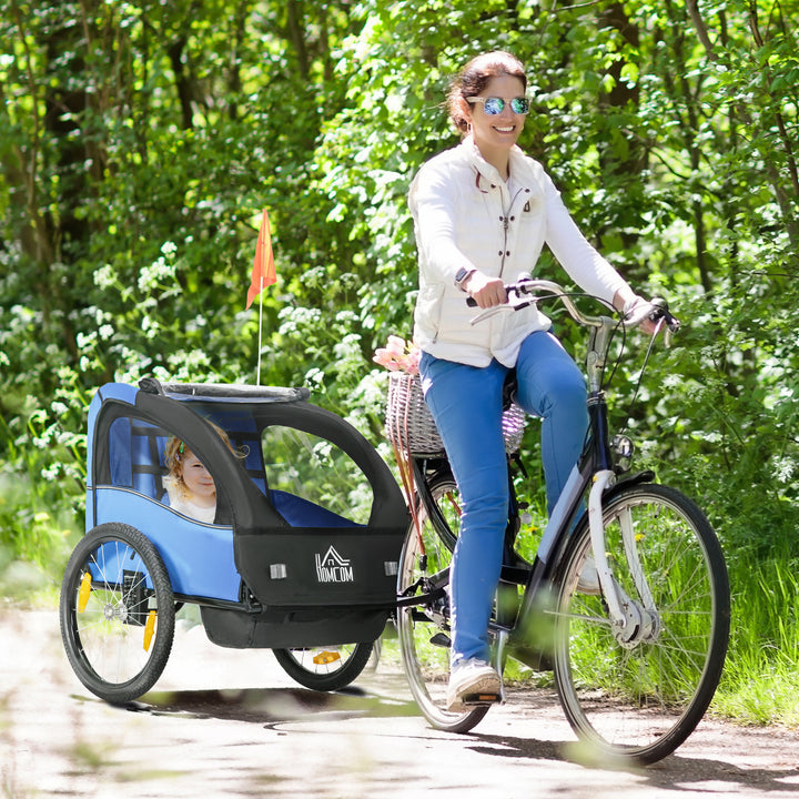 Reboque de Bicicleta para Crianças acima de 18 Meses Reboque de Bicicleta com 2 Lugares com Cinto de Segurança Espaço de Armazenamento e Sistema de Amortecimento 140x88x90 cm Azul