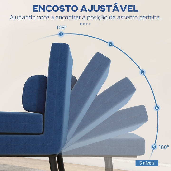 Sofá Cama Individual 3 em 1 Sofá Cama Dobrável Estofado em Linho com Encosto Ajustável em 5 Níveis e Almofada Acolchoada para Escritório Quarto Sala 75x70x75 cm Azul Escuro
