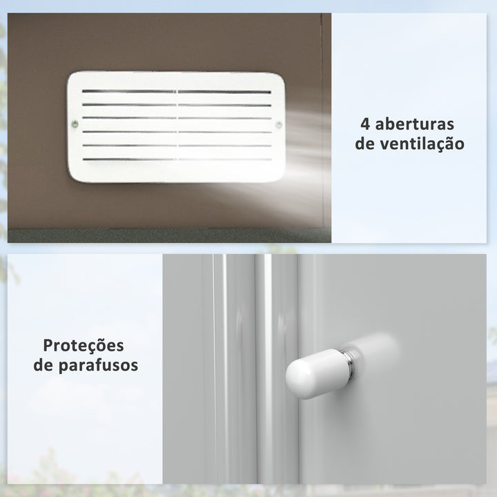 Abrigo de Jardim 213x130x185 cm Abrigo de Jardim Metálico de Exterior para Armazenamento de Ferramentas com 2 Portas Deslizantes e 4 Janelas para Terraço Marrom