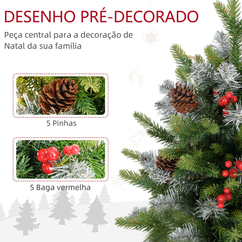 Árvore de Natal 60 cm Árvore de Natal Artificial de Mesa com 20 Luzes LED 141 Ramos 5 Pinhas 5 Bagas Vermelhas e Suporte de Metal Árvore Natalícia para Interior Verde