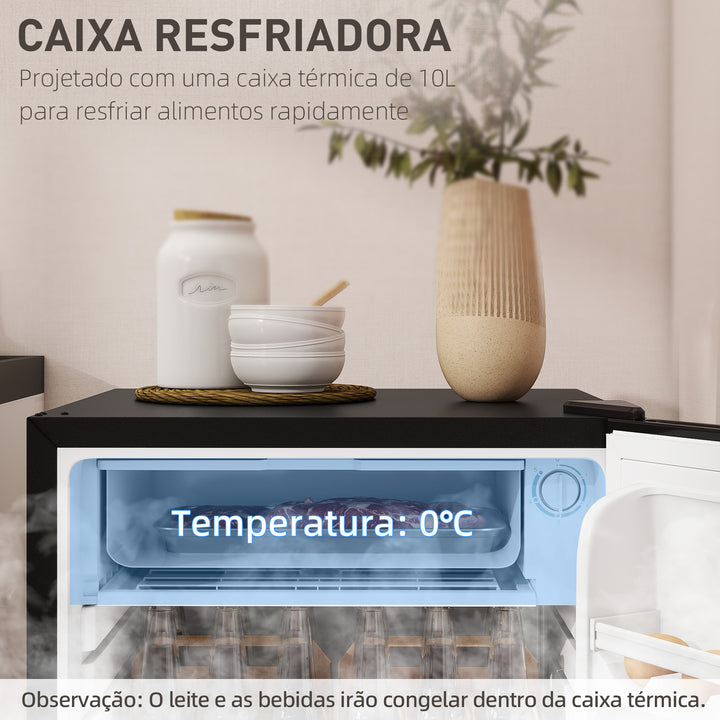 Mini Frigorífico 91L de Capacidade Frigorífico Elétrico Pequeno com Prateleira Ajustável Compartimento Congelador e Porta Reversível Silencioso 41dB 47,5x44,2x84 cm Preto