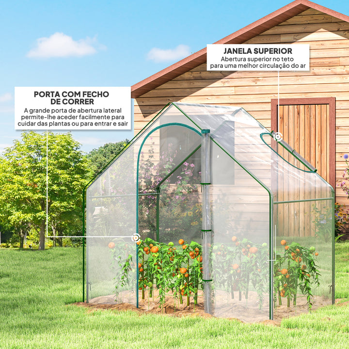 Estufa Pequena, Estufa de Exterior com Janela e Porta com Fecho Estrutura de Aço Cobertura de Plástico Impermeável Anti-UV para Cultivar Plantas 180x100x168 cm Transparente