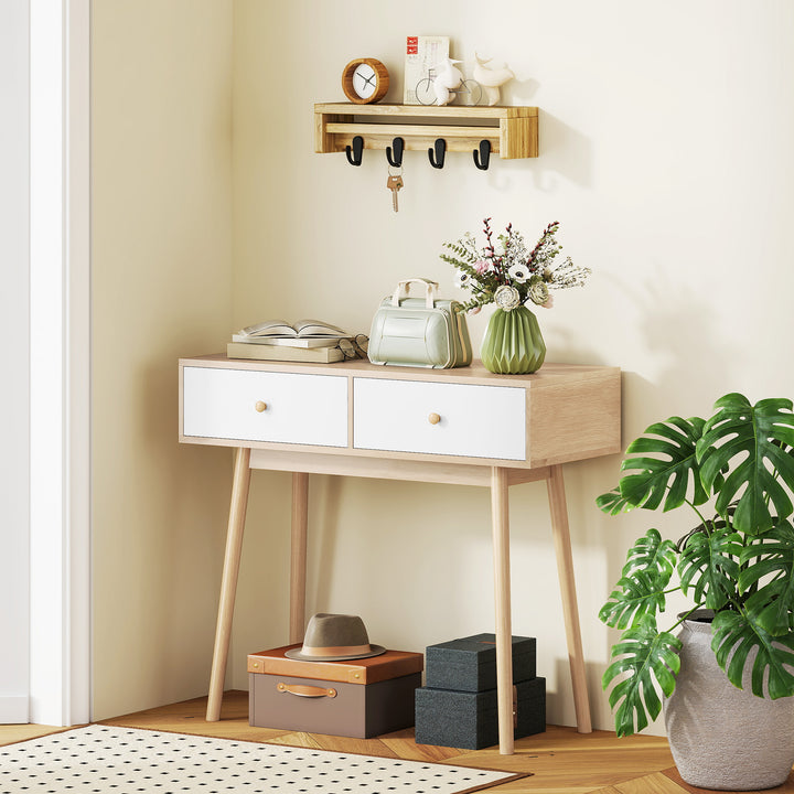 Mesa Consola Moderna Consola de Entrada Estreita com 2 Gavetas para Corredor Entrada Sala ou Dormitório 86x35x75 cm Carvalho