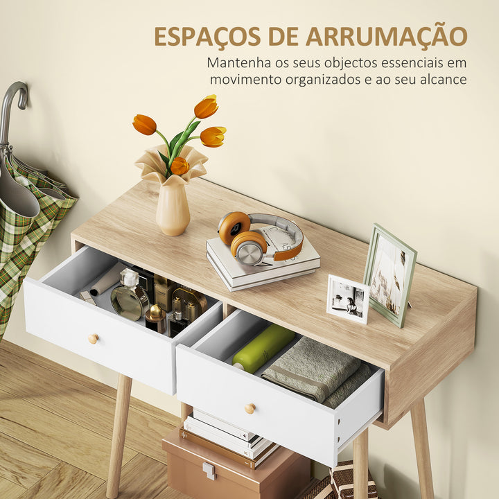 Mesa Consola Moderna Consola de Entrada Estreita com 2 Gavetas para Corredor Entrada Sala ou Dormitório 86x35x75 cm Carvalho