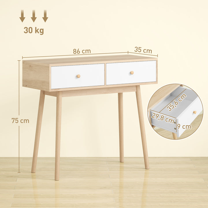 Mesa Consola Moderna Consola de Entrada Estreita com 2 Gavetas para Corredor Entrada Sala ou Dormitório 86x35x75 cm Carvalho