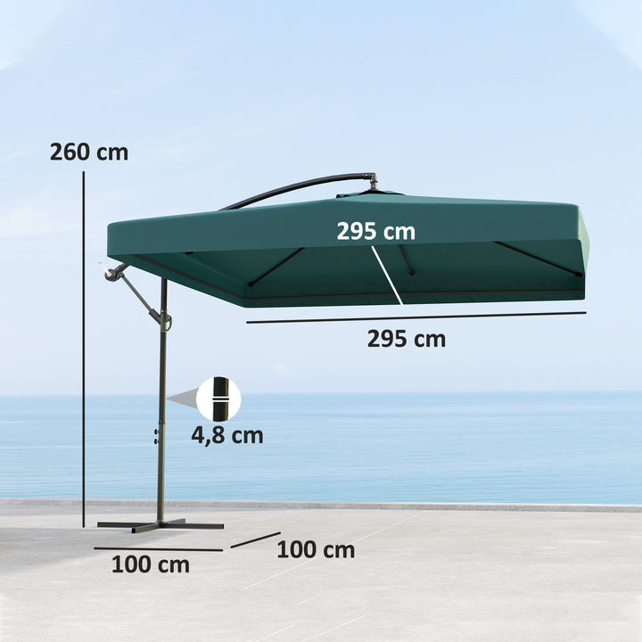 Chapéu de Sol de Jardim 295x295x260 cm Chapéu de Sol Excêntrico com Rede Mosquiteira manivela Base Cruzada e Suporte de Aço para varanda Pátio Exterior Verde
