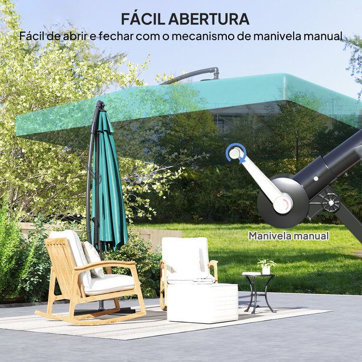 Chapéu de Sol de Jardim 295x295x260 cm Chapéu de Sol Excêntrico com Rede Mosquiteira manivela Base Cruzada e Suporte de Aço para varanda Pátio Exterior Verde