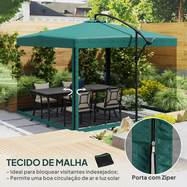 Chapéu de Sol de Jardim 295x295x260 cm Chapéu de Sol Excêntrico com Rede Mosquiteira manivela Base Cruzada e Suporte de Aço para varanda Pátio Exterior Verde